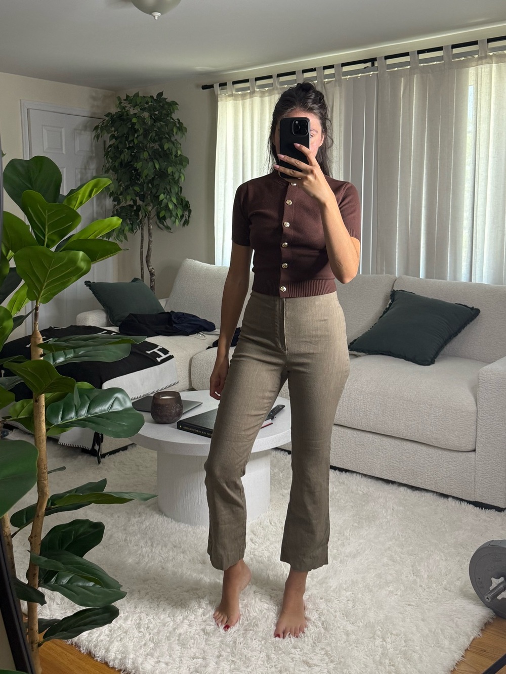 Zara High-Waisted Wide Leg Linen Blend Pants – Brown/Taupe